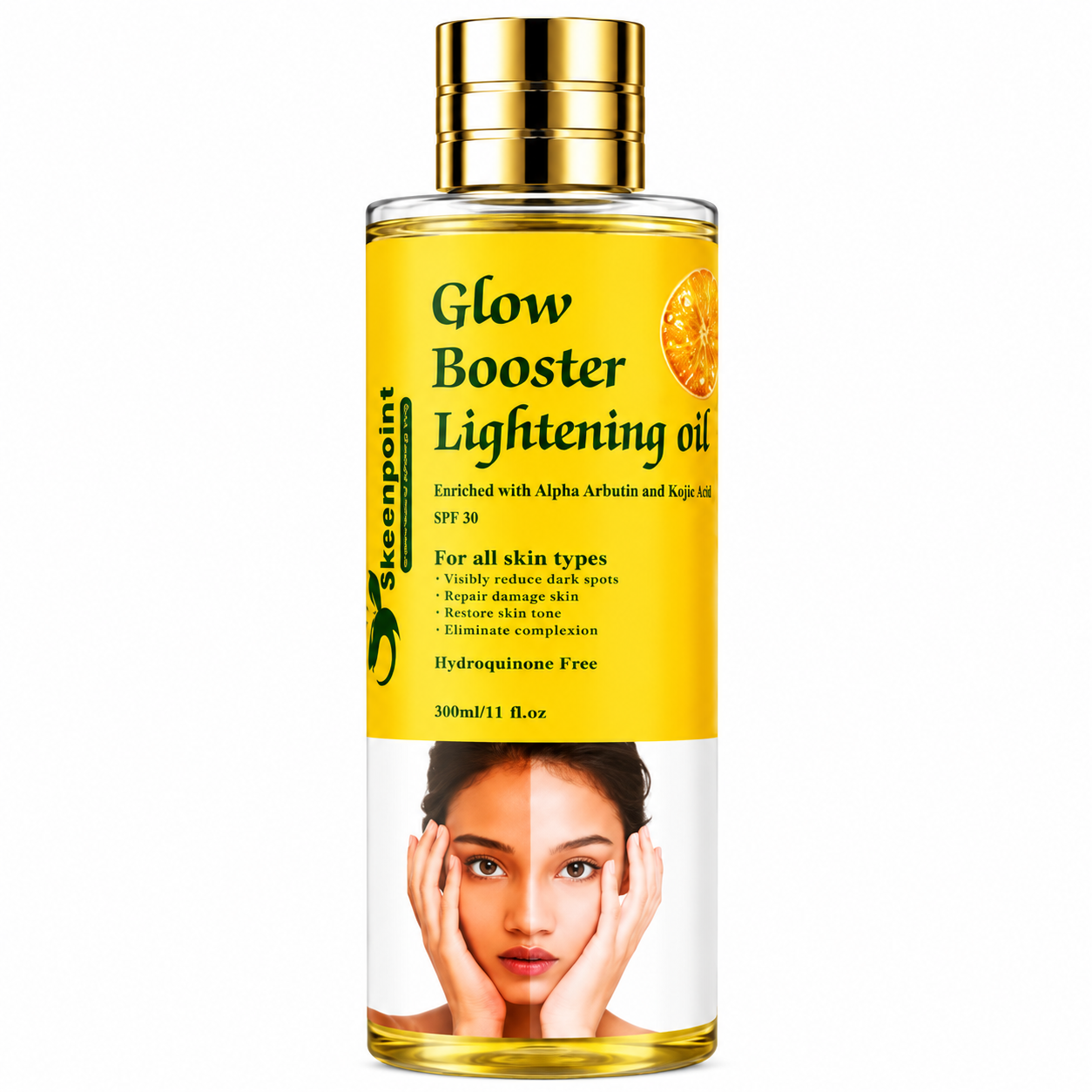 Skeenpoint Glow Booster Body Oil – Alpha Arbutin & Kojic Acid with SPF 30, 300ml